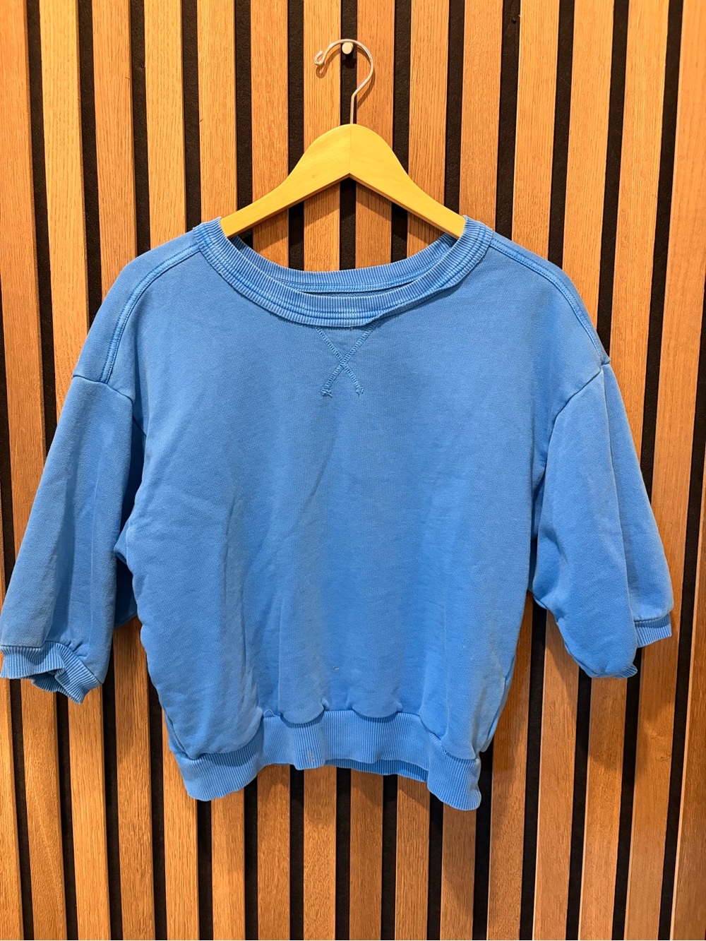 Anthropologie Pilcro Bubble Sweatshirt Cobalt with embroidered back. - Picture 1 of 3
